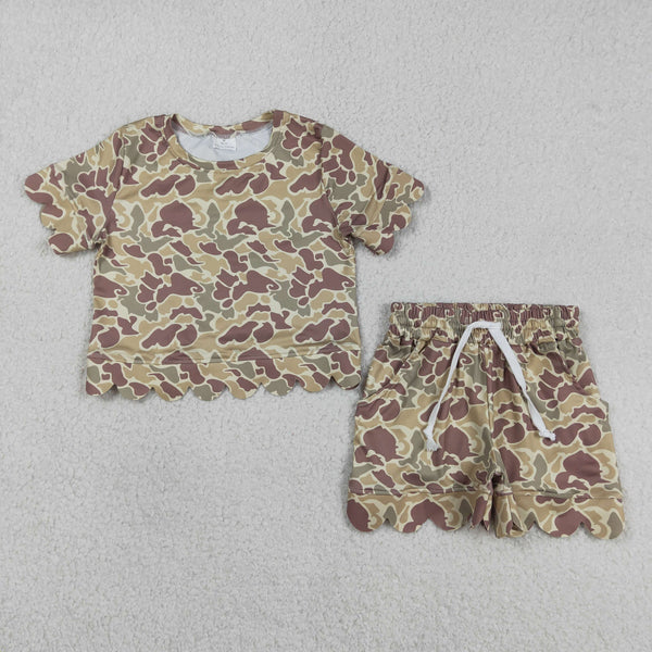 GSSO3224 RTS kids girl clothes green camo toddler girl summer outfit shorts set