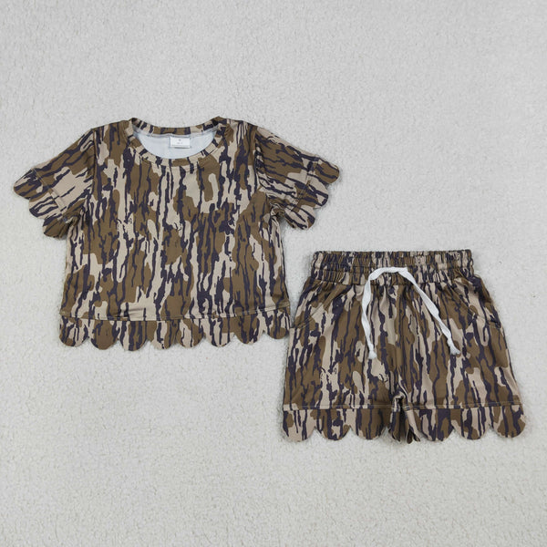 GSSO3225 RTS kids girl clothes camo scalloped toddler girl summer outfit shorts set