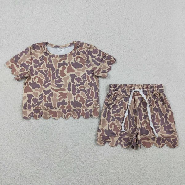 GSSO3227 RTS girl clothes scalloped camo hunting toddler  girl summer outfit summer shorts set