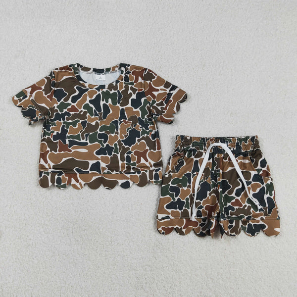GSSO3228 RTS kids girl clothes brown green camo toddler girl summer outfit shorts set