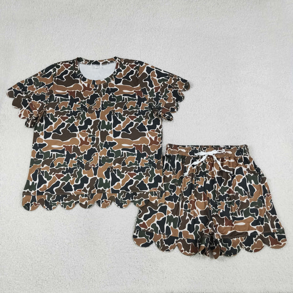 GSSO3234 RTS adult pajamas camo print adult women  summer set scalloped outfit