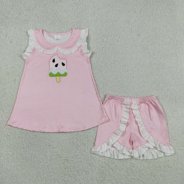 GSSO3238 RTS kids clothes popsicle girl summer clothing embroidery set bummies set