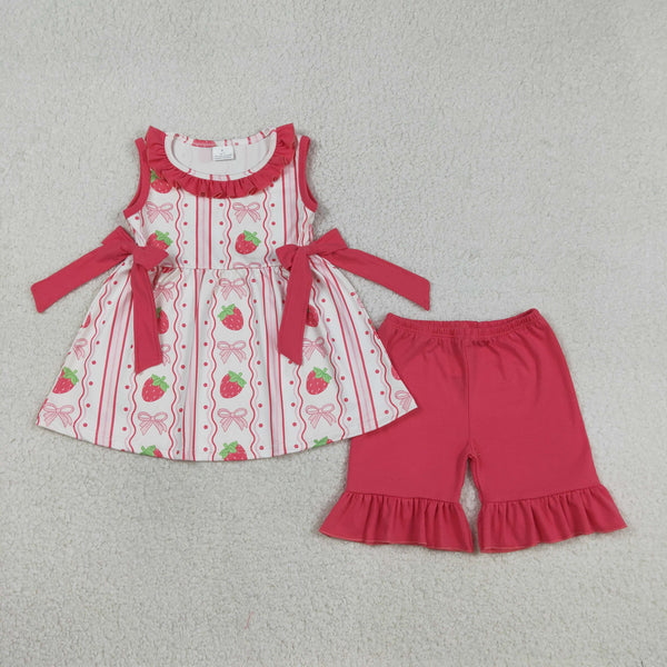 GSSO3276 RTS kids clothes strawberry print girl summer clothing set summer shorts set
