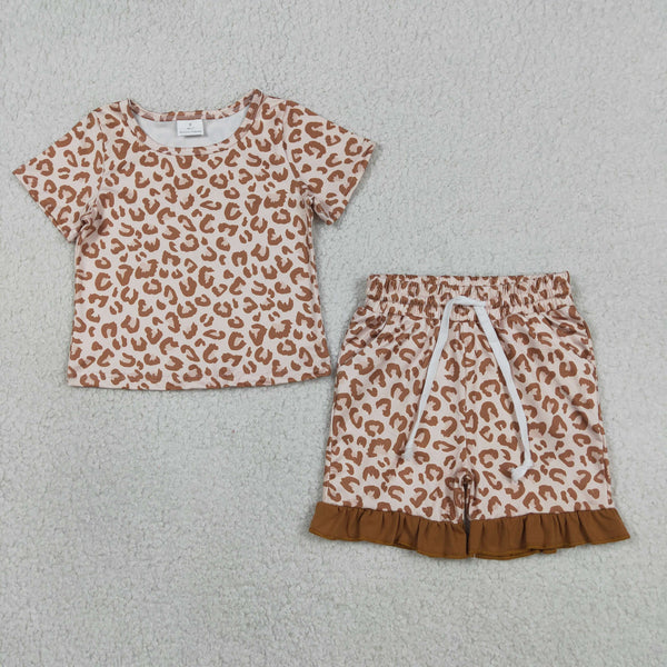 GSSO3292 RTS kids clothes leopard girl summer outfit  clothing set shorts set