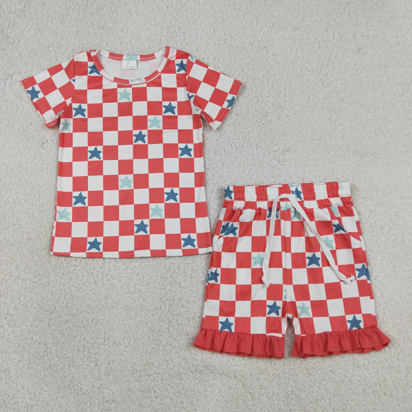 GSSO3293 RTS kids clothes star girl 4th of July summer outfit clothing set summer shorts set