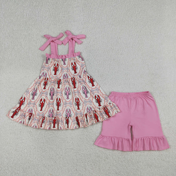 RTS  Matching clothing kids floral print crayfish print baby girl summer clothing-2026.4.24