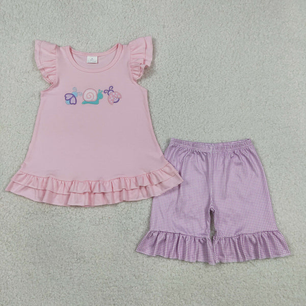 RTS Matching kids clothing embroidery snails print clothing baby summer clothing-2026.5.1