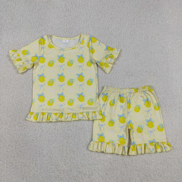 GSSO3326 RTS kids clothes lemon girl summer shorts set summer outfit