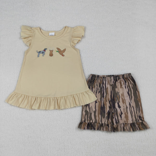 GSSO3335 RTS kids girl clothes mallards embroidery  girl summer shorts set
