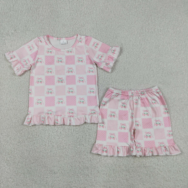 GSSO3342 RTS kids clothes strawberry girl summer outfit  clothing set summer shorts set