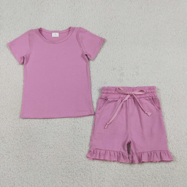 GSSO3348 RTS kids clothes pink cotton girl summer outfit  clothing set summer shorts set