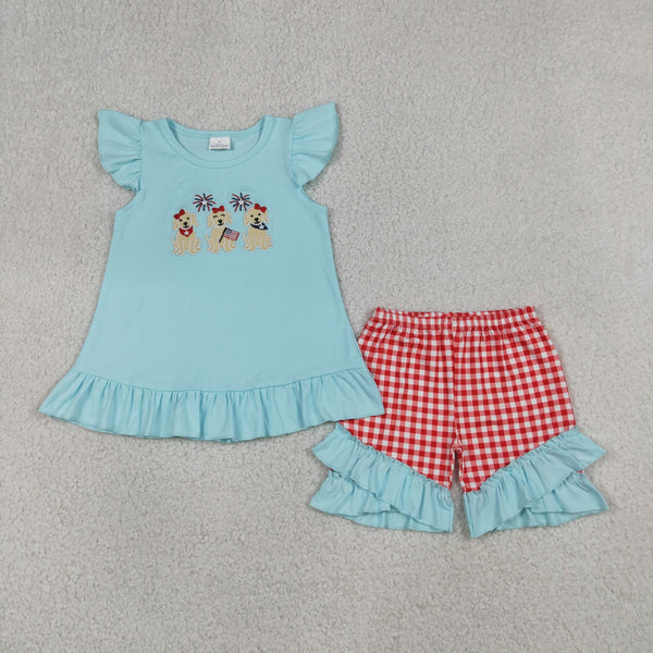 GSSO3356 RTS kids clothes pubby embroidery girl 4th of July summer outfit clothing summer shorts set