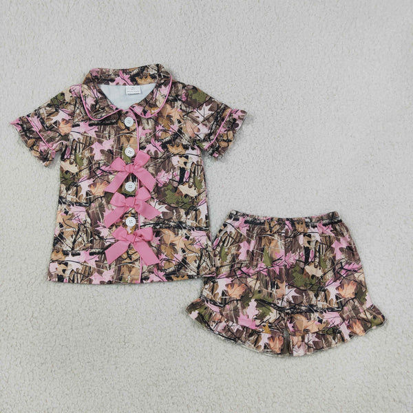 RTS GSSO3364 kids clothes leaves camo girl summer outfit  clothing set summer pajamas set