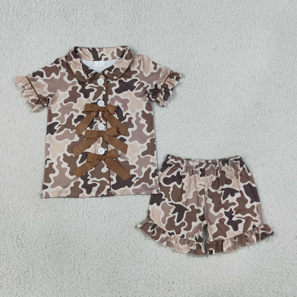 GSSO3368 RTS kids girl clothes camo bows girl summer pajamas set