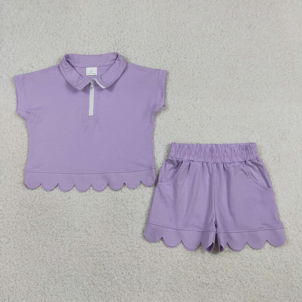 GSSO3377 RTS kids clothes purple color girl summer outfit  clothing set