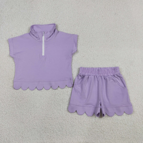 GSSO3377 RTS kids clothes purple color girl summer outfit  clothing set