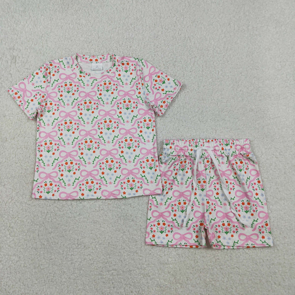 GSSO3379 RTS kids clothes bows color girl summer outfit  clothing set summer shorts set