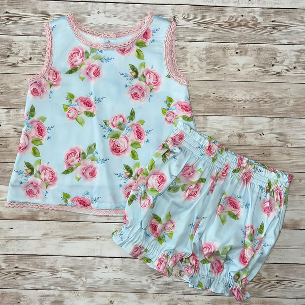 MOQ：5pcs GSSO3448 pre-order kids clothes flower print girl summer outfit  clothing set-2026.3.2