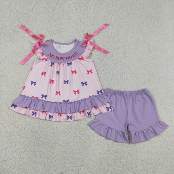 GSSO3460 RTS kids clothes bows embroidery girl summer outfit  clothing shorts set