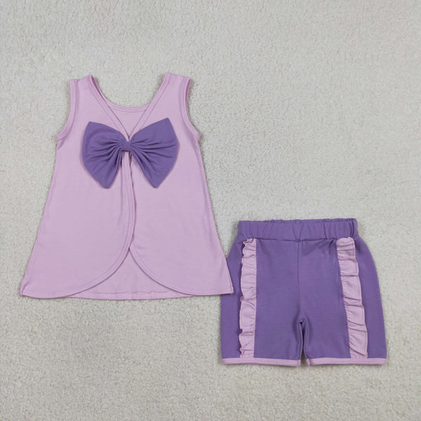 GSSO3461 RTS kids clothes purple cotton girl summer outfit summer shorts set