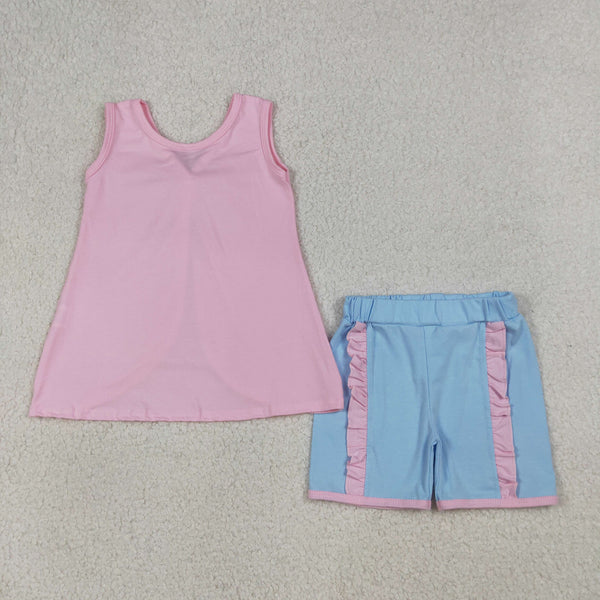 GSSO3462 RTS kids clothes pink cotton girl summer outfit  clothing set summer shorts set