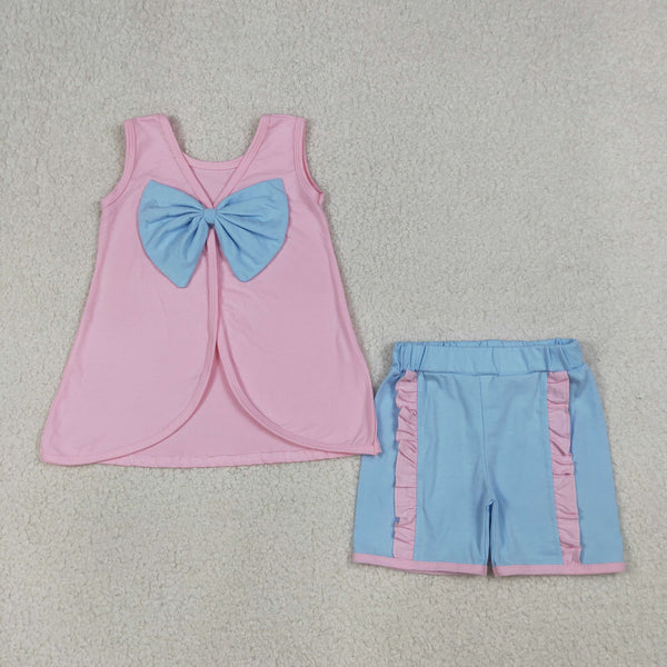 GSSO3462 RTS kids clothes pink cotton girl summer outfit  clothing set summer shorts set