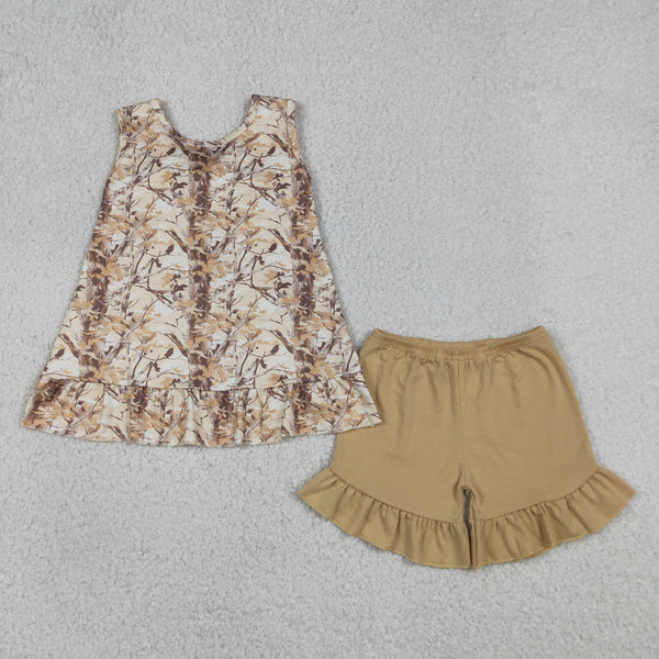 GSSO3467 RTS kids clothes leaves girl summer outfit  clothing set summer shorts set