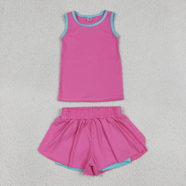 GSSO3526 RTS baby girl clothes hot pink toddler girl yoga summer outfit sports clothing set