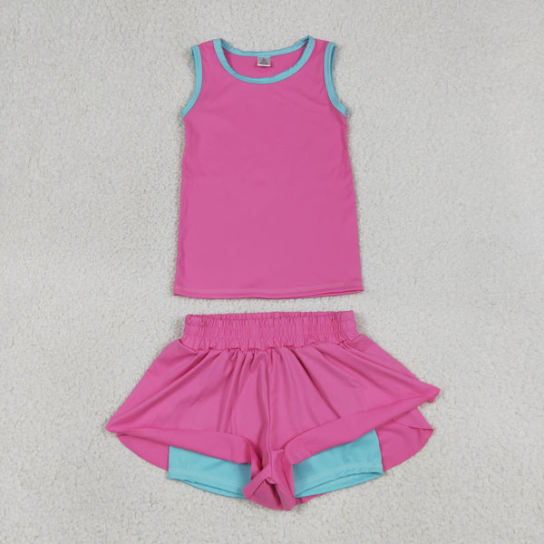 GSSO3526 RTS baby girl clothes hot pink toddler girl yoga summer outfit sports clothing set