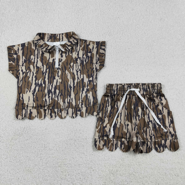 GSSO3563 RTS kids clothes camo print girl summer outfit  clothing set