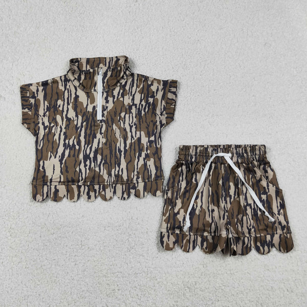GSSO3563 RTS kids clothes camo print girl summer outfit  clothing set