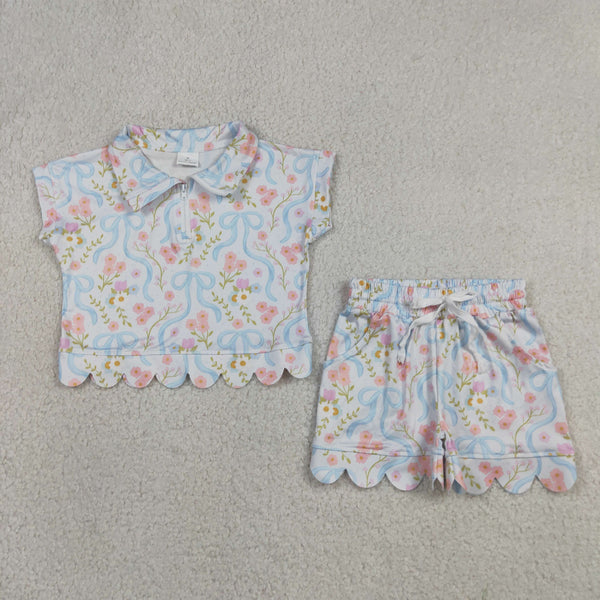 GSSO3575 RTS kids clothes flower girl summer outfit  clothing set scalloped clothing set