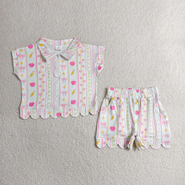 GSSO3582 RTS kids clothes pencil girl back to shcool summer outfit  clothing set