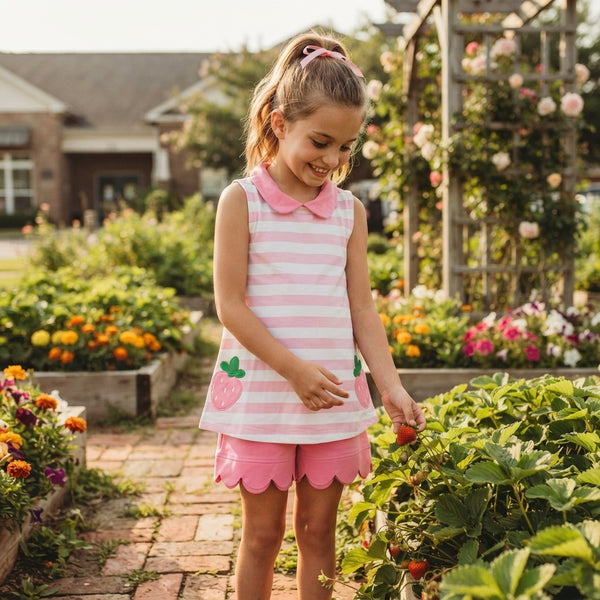 RTS GSSO3631 toddler girl clothes strawberry embroidery sleeveless shorts outfit