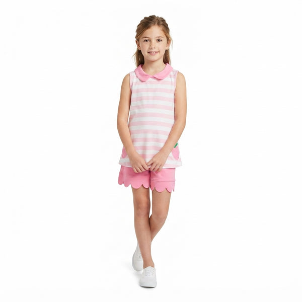 RTS GSSO3631 toddler girl clothes strawberry embroidery sleeveless shorts outfit
