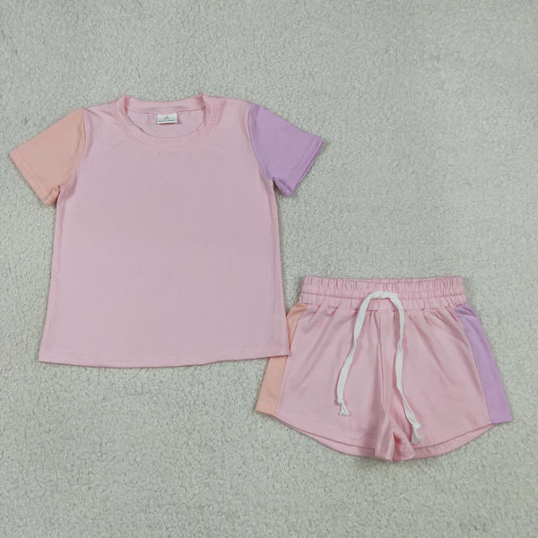 GSSO3638  RTS kids clothes pink cotton girl summer outfit  clothing set shorts set