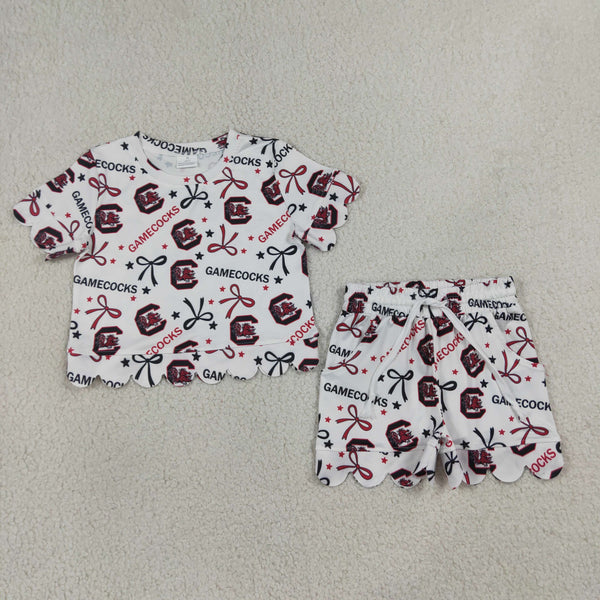GSSO3641 RTS kids clothes state girl summer outfit  clothing set scalloped shorts set