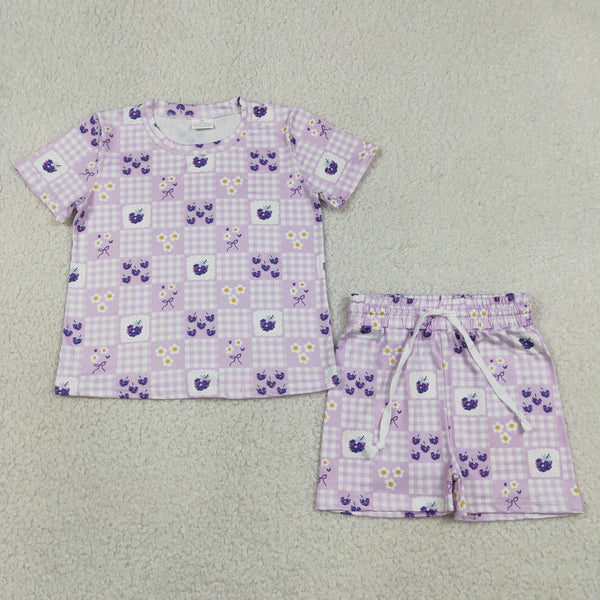 GSSO3647 RTS kids clothes purple print girl summer outfit  clothing set