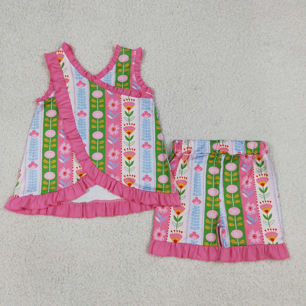 GSSO3676 RTS kids clothes flower girl summer outfit  clothing set summer shorts set