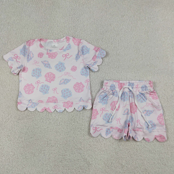 GSSO3731 RTS kids clothes shell girl summer outfit scalloped shorts set