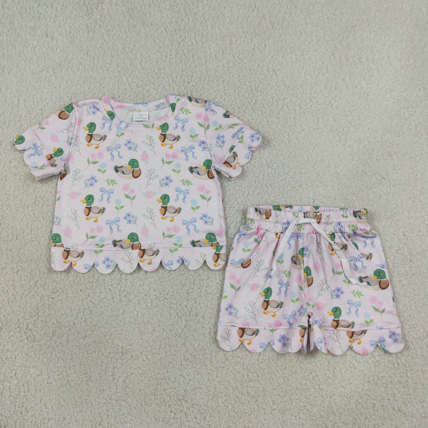 RTS GSSO3737 baby girl clothes mallards toddler girl short sleeve scallop outfit shorts set