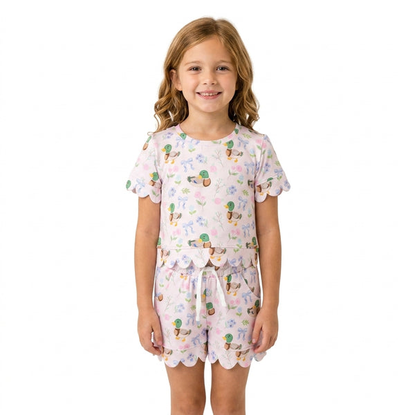RTS GSSO3737 baby girl clothes mallards toddler girl short sleeve scallop outfit shorts set