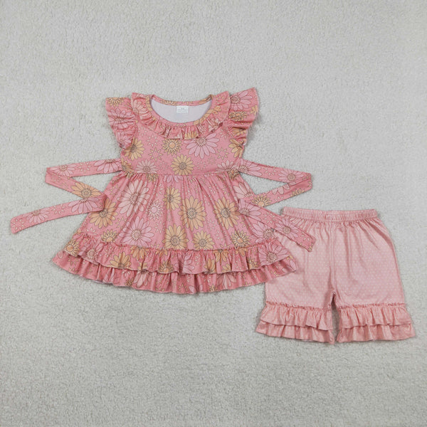 GSSO3741 Pay attention to the sizes RTS kids girl clothes floral girl summer shorts set