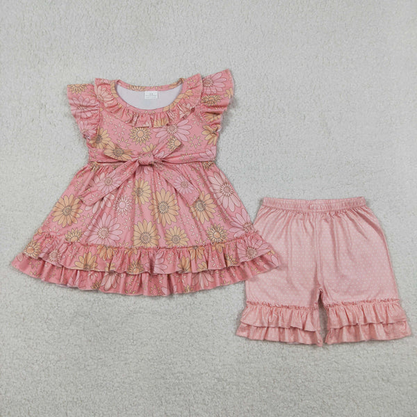 GSSO3741 Pay attention to the sizes RTS kids girl clothes floral girl summer shorts set
