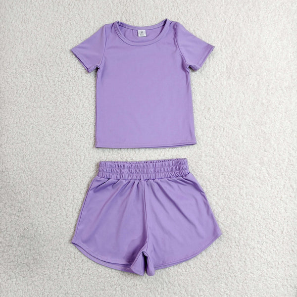 GSSO3759 RTS baby girl clothes purple  toddler girl yoga summer outfit sports clothing set