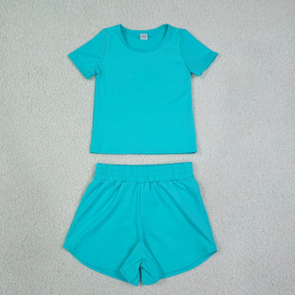 RTS GSSO3771 kids clothes blue sports shorts set girl summer outfit  clothing set