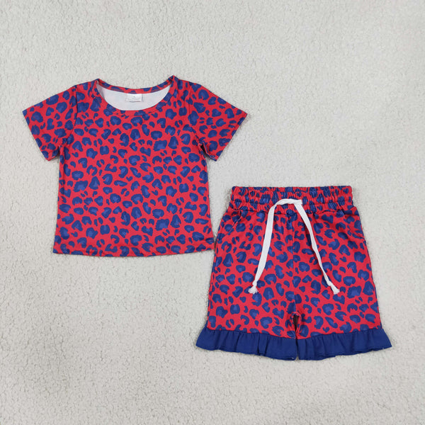 RTS GSSO3811 kids girl clothes leopard summer ruffels shorts set