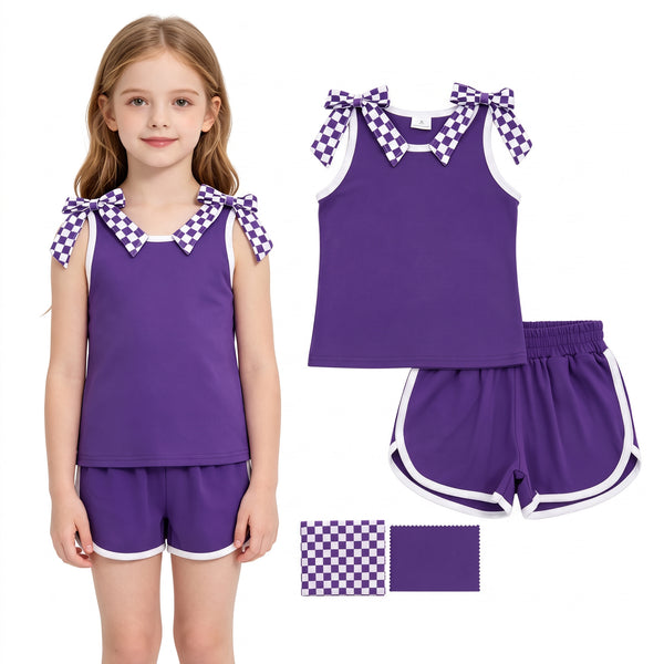 GSSO3814 RTS baby girl clothes purple print toddler girl summer outfit