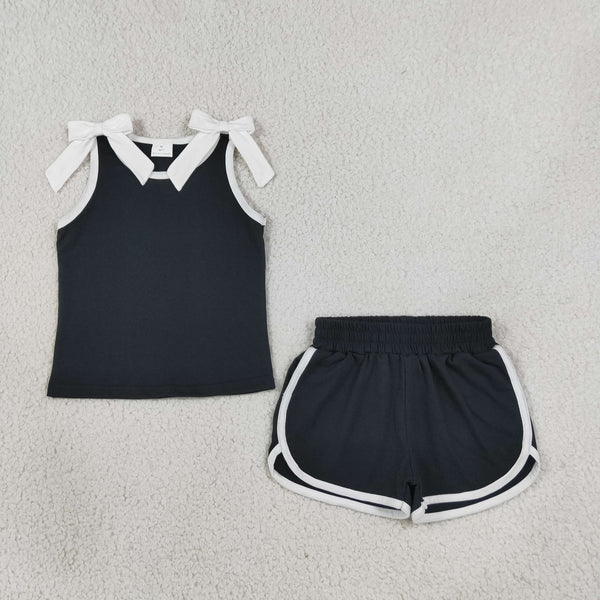 GSSO3817 RTS kids girl clothes cotton black girl summer shorts set