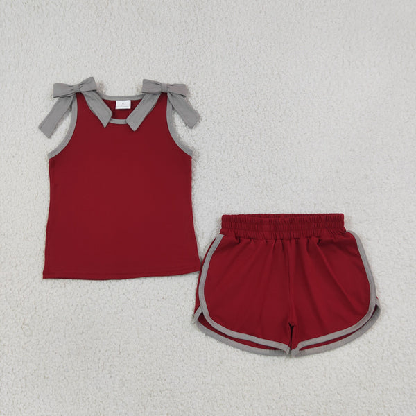 RTS GSSO3820 kids girl clothes bows red cotton summer shorts set